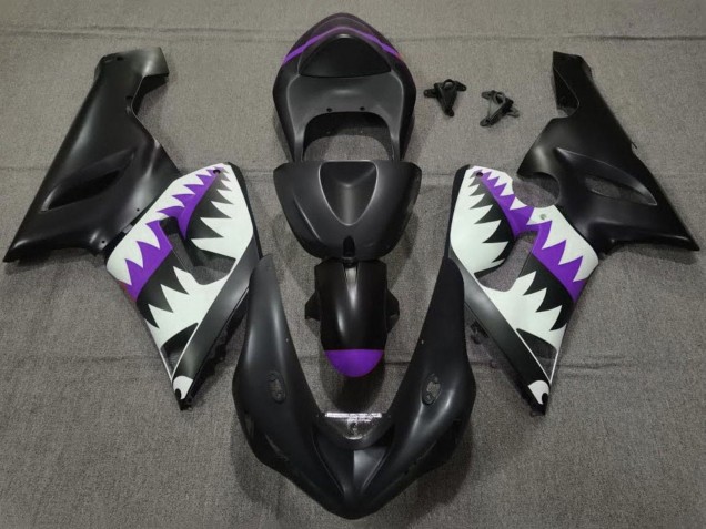 2005-2006 Kawasaki ZX6R Motorcycle Fairings - Matte Black White Purple Shark Canada