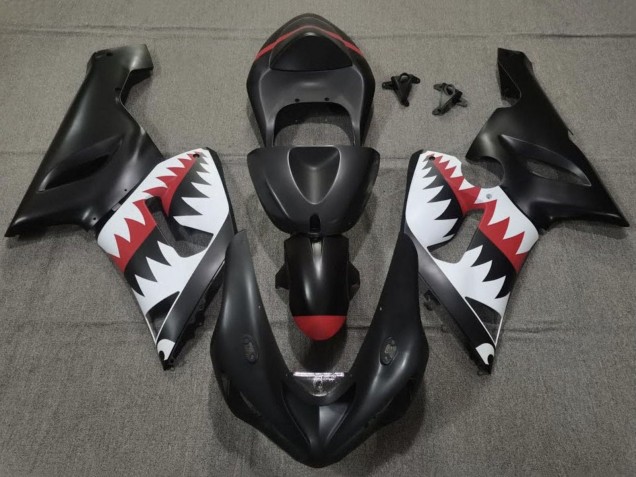 2005-2006 Kawasaki ZX6R Motorcycle Fairings - Matte Black White Red Shark Canada