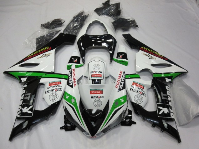 2005-2006 Kawasaki ZX6R Motorcycle Fairings - White Black Green Red Rizoma Playboy Canada