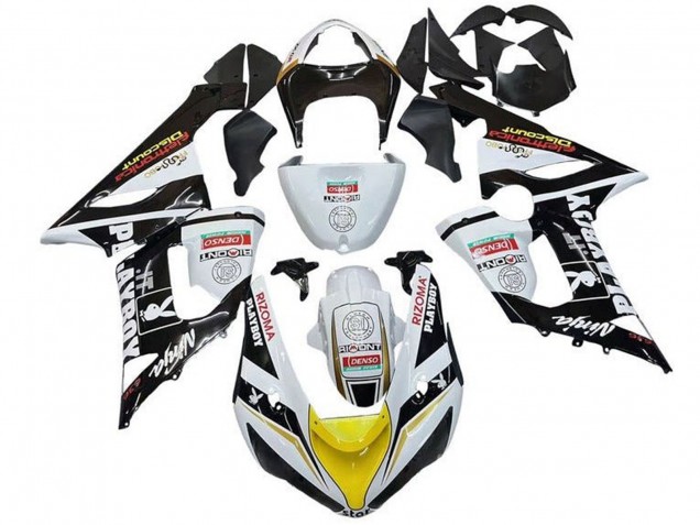 2005-2006 Kawasaki ZX6R Motorcycle Fairings - White Black Yellow Red Rizoma Playboy Canada