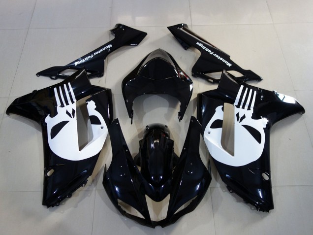 2007-2008 Kawasaki ZX6R Motorcycle Fairings - Black White Skull Canada