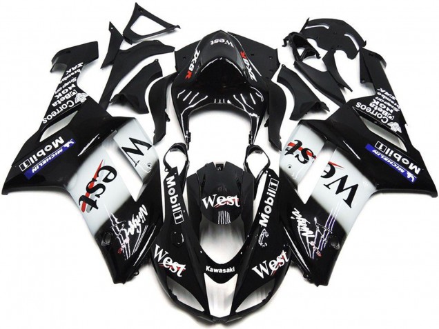 2007-2008 Kawasaki ZX6R Motorcycle Fairings - Black White West Mobil Canada