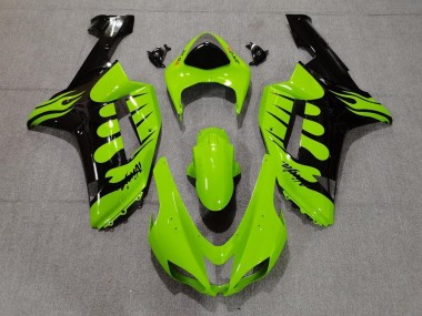 2007-2008 Kawasaki ZX6R Motorcycle Fairings - Green Black Flame Canada