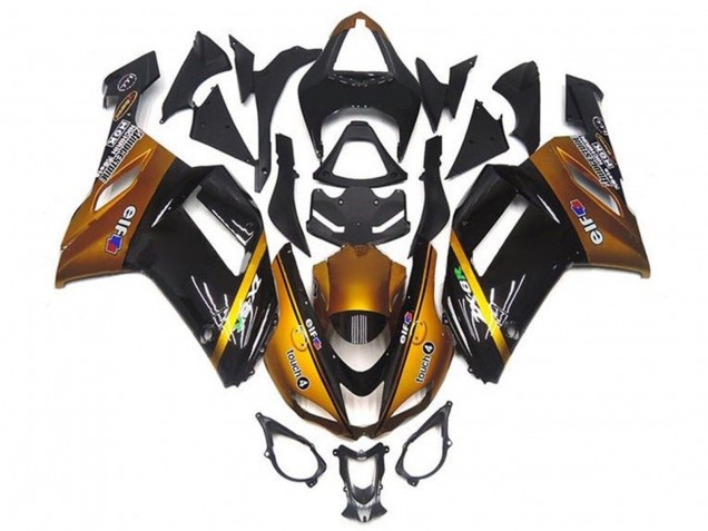 2007-2008 Kawasaki ZX6R Motorcycle Fairings - Gold Black Elf Canada