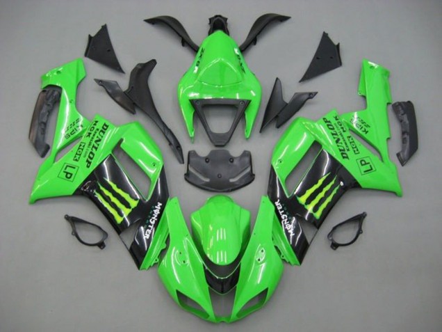 2007-2008 Kawasaki ZX6R Motorcycle Fairings - Green Black Monster Energy Canada