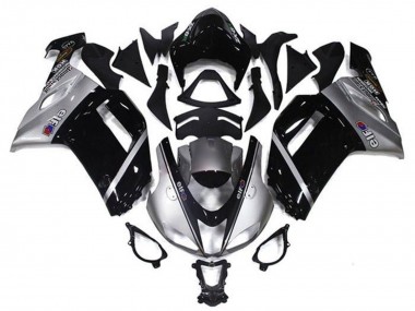2007-2008 Kawasaki ZX6R Motorcycle Fairings - Silver Black Elf Canada