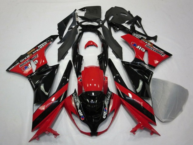 2009-2012 Kawasaki ZX6R Motorcycle Fairings - Red Glossy Black Elf Touch4 Bridgestone Canada