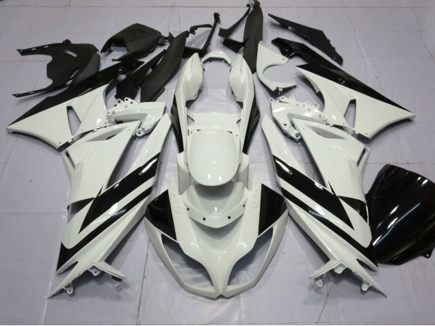 2009-2012 Kawasaki ZX6R Motorcycle Fairings - White Glossy Black Stripe Canada