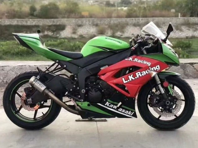 2009-2012 Kawasaki ZX6R Motorcycle Fairings - Green Red Black White L.K. Racing Canada