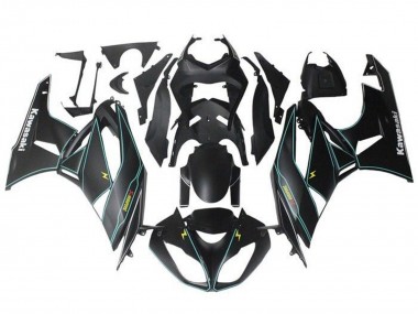 2009-2012 Kawasaki ZX6R Motorcycle Fairings - Matte Black Blue Yellow Stripe Canada