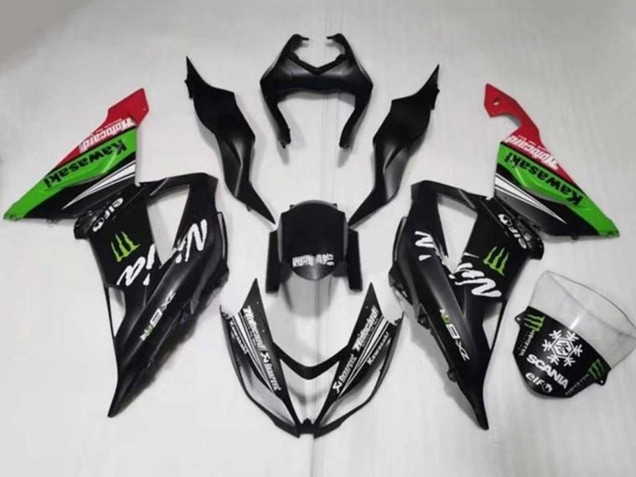 2013-2018 Kawasaki ZX6R Motorcycle Fairings - Matte Black Green Red White Monster Snow Canada
