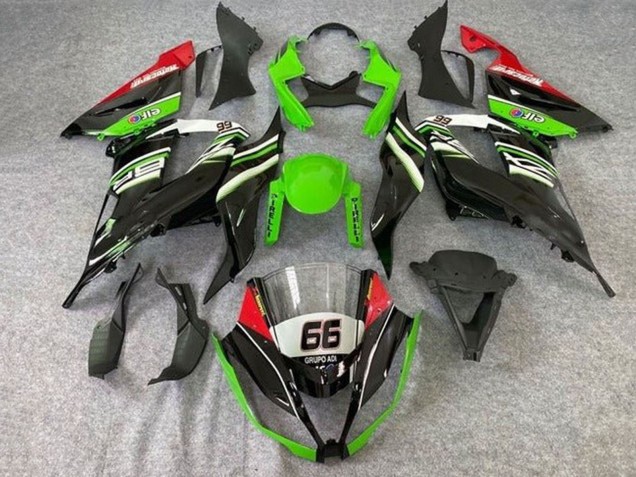 2013-2018 Kawasaki ZX6R Motorcycle Fairings - Green White Black Red Elf 66 Canada