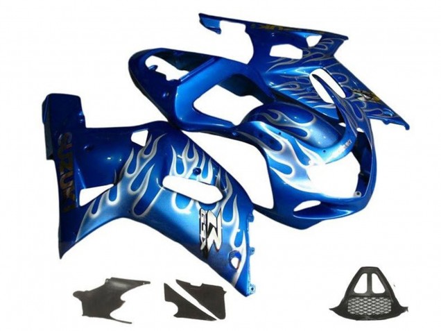 2000-2002 Suzuki GSXR1000 Motorcycle Fairings - Blue White Flame Canada