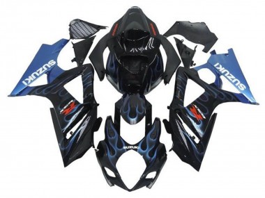 2005-2006 Suzuki GSXR 1000 Motorcycle Fairings - Black Light Blue Flame Canada