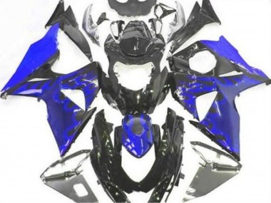 2009-2016 Suzuki GSXR 1000 Motorcycle Fairing - Glossy Black Blue Flame Canada