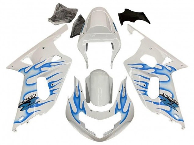 2001-2003 Suzuki GSXR 600 / GSXR 750 Motorcycle Fairings - White Blue Flame Canada