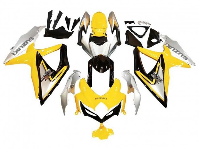 2008-2010 Suzuki GSXR 600 / GSXR 750 Motorcycle Fairings - Silver Yellow Glossy Black Canada