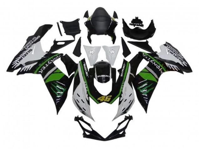 2011-2024 Suzuki GSXR 600 / GSXR 750 Motorcycle Fairings - White Green Black Monster 46 Canada