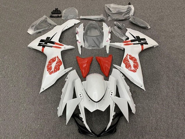 2011-2024 Suzuki GSXR 600 / GSXR 750 Motorcycle Fairings - White Red Lipstick Kiss Canada