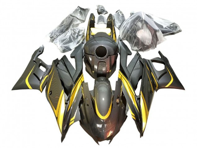 2022-2024 Yamaha YZF R3/R25 Motorcycle Fairings - Gold Black Carbon Fiber Style Canada