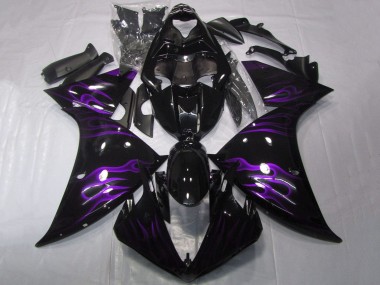 2009-2011 Yamaha YZF 1000 R1 Motorcycle Fairings - Glossy Black Purple Flame Canada