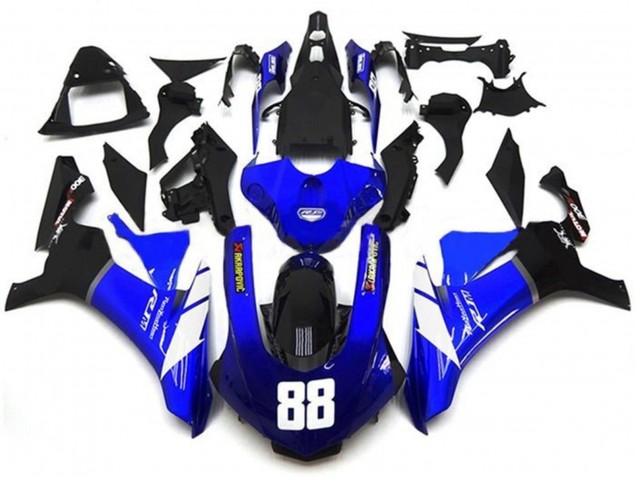 2015-2019 Yamaha YZF 1000 R1 Motorcycle Fairings - Blue White Glossy Black Akropovic Canada