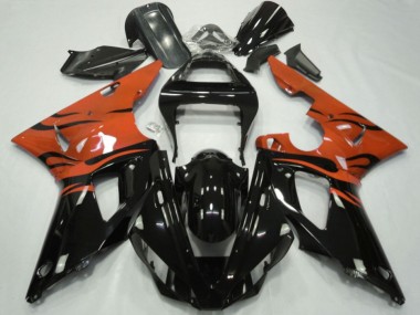 2000-2001 Yamaha YZF 1000 R1 Motorcycle Fairings - Orange Glossy Black Flame Canada