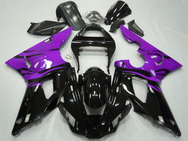 2000-2001 Yamaha YZF 1000 R1 Motorcycle Fairings - Purple Glossy Black Flame Canada