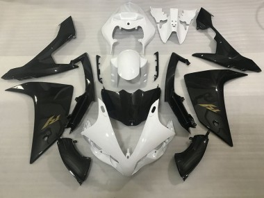 2007-2008 Yamaha YZF 1000 R1 Motorcycle Fairings - White Faux Carbon Fiber Gold Decal Canada