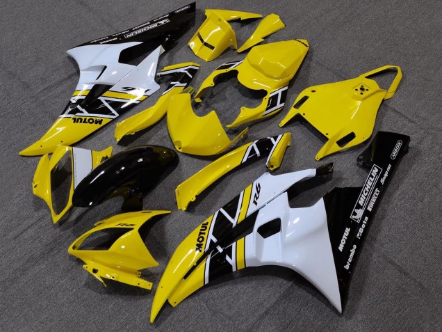 2006-2007 Yamaha YZF R6 Motorcycle Fairings - Yellow White Glossy Black Motul Michelin Canada