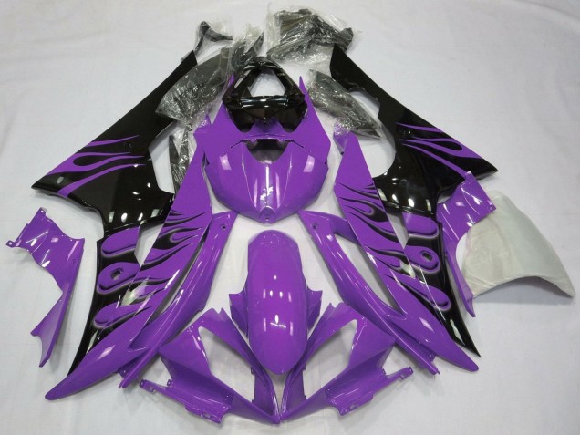 2008-2016 Yamaha YZF R6 Motorcycle Fairings - Purple Glossy Black Flame Canada