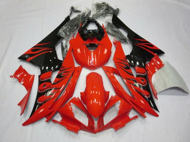 2008-2016 Yamaha YZF R6 Motorcycle Fairings - Red Glossy Black Flame Canada
