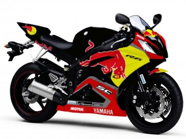 2006-2007 Yamaha YZF R6 Motorcycle Fairings - Glossy Black Yellow Red Bull Motul Canada