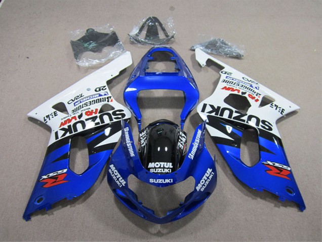 2001-2003 Suzuki GSXR 600 Motorcycle Fairings - White Blue Black Motul Canada