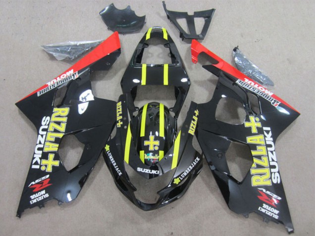 2004-2005 Suzuki GSXR 600 Motorcycle Fairings - Glossy Black Red Yellow Rizla Canada