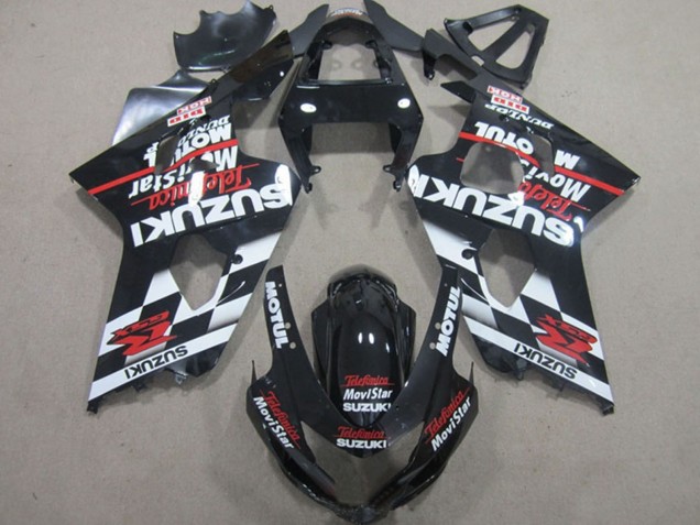 2004-2005 Suzuki GSXR 600 Motorcycle Fairings - Glossy Black Red White Telefonica MoviStar Canada