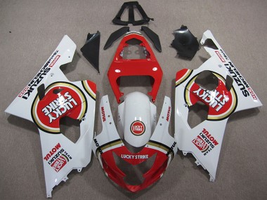 2004-2005 Suzuki GSXR 600 Motorcycle Fairings - White Red Lucky Strike Motul Canada