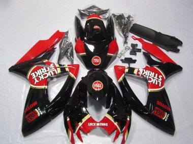 2006-2007 Suzuki GSXR 600 Motorcycle Fairings - Glossy Black Red White Lucky Strike Motul Canada