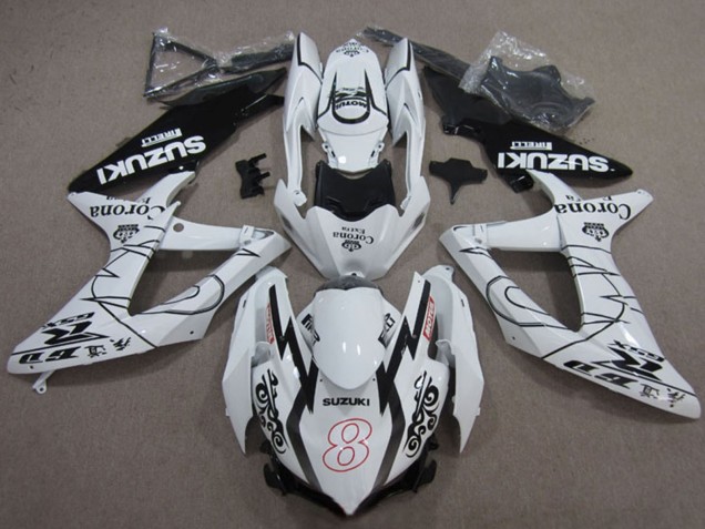2008-2010 Suzuki GSXR 600 Motorcycle Fairings - White Black Corona Extra Motul 8 Canada