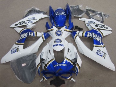 2008-2010 Suzuki GSXR 600 Motorcycle Fairings - White Blue Lucky Strike Motul Canada