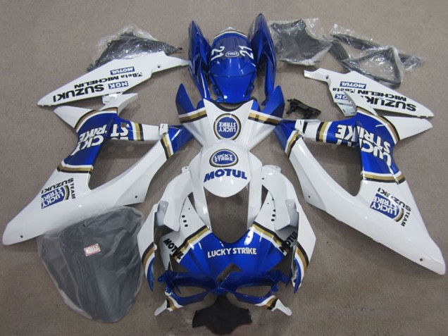 2008-2010 Suzuki GSXR 600 Motorcycle Fairings - White Blue Lucky Strike Motul Canada