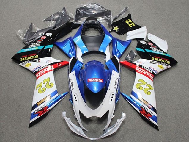 2011-2024 Suzuki GSXR 600 Motorcycle Fairings - Blue White Red Black Rockstar 22 Canada