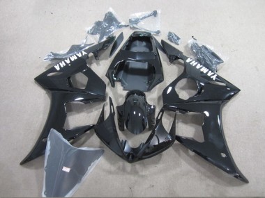 2003-2004 Yamaha YZF R6 Motorcycle Fairing - Glossy Black White Decals Canada