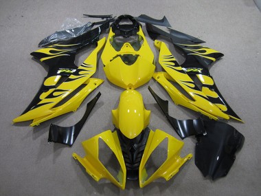 2008-2016 Yamaha YZF R6 Motorcycle Fairings - Yellow Glossy Black Flame Canada